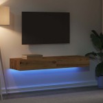 vidaXL Comode TV cu lumini LED 2 buc., stejar artizanal, 60x35x15,5 cm