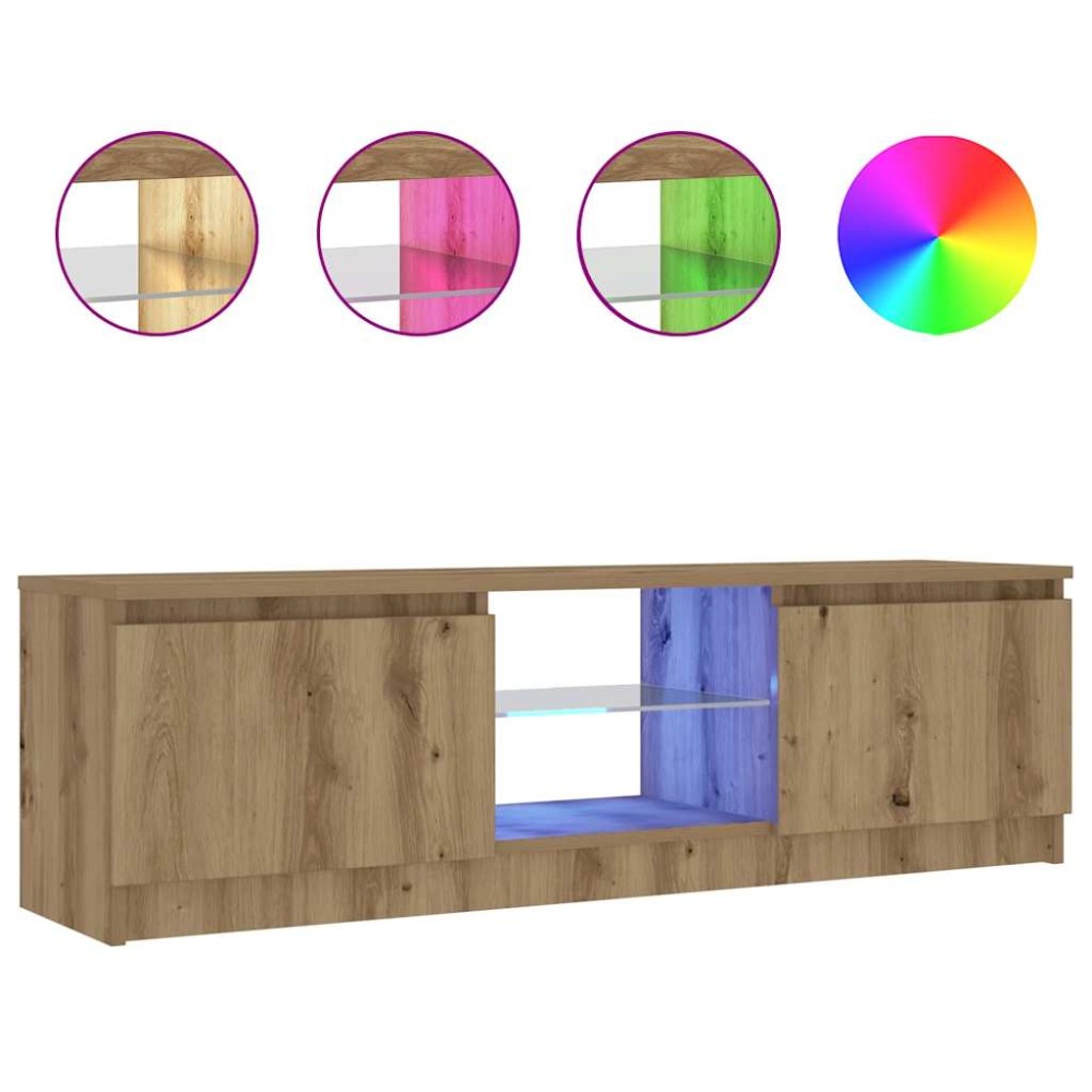 vidaXL Dulap TV cu LED stejar artizanal 120x30x36cm lemn prelucrat