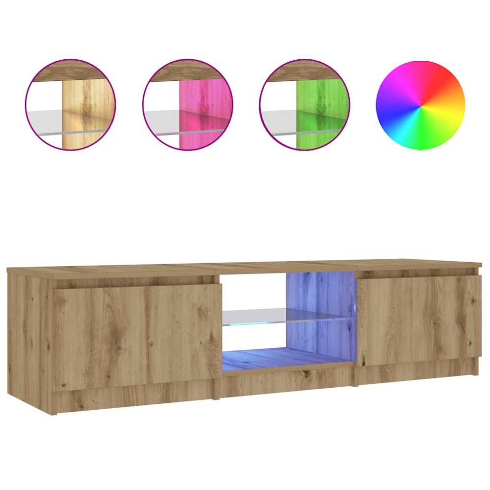 vidaXL Dulap TV cu LED stejar artizanal 140x40x36 cm lemn prelucrat