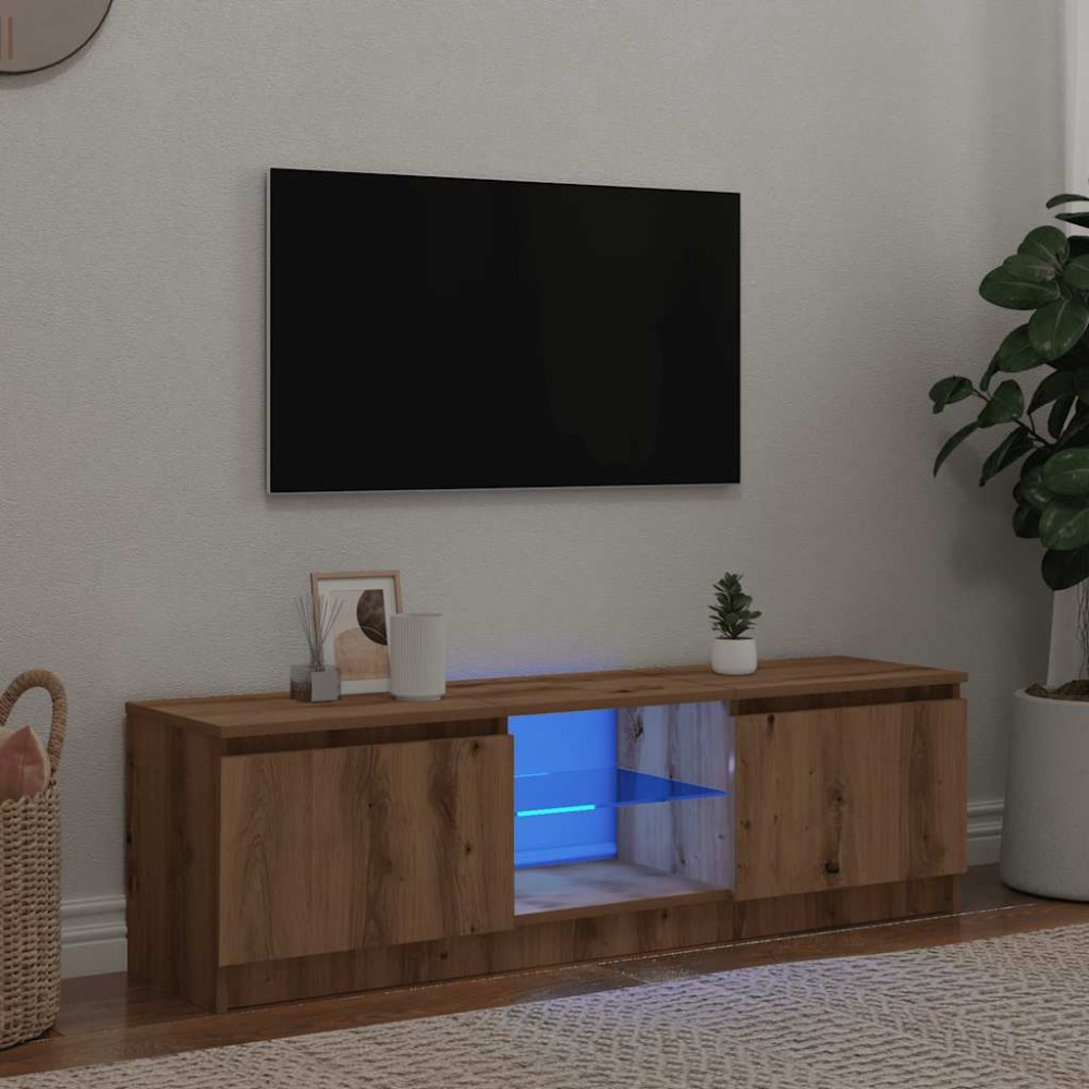 vidaXL Dulap TV cu LED stejar artizanal 140x40x36 cm lemn prelucrat