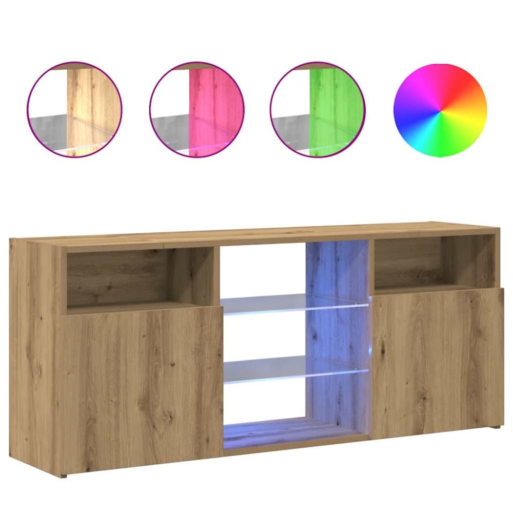 vidaXL Dulap TV cu LED stejar artizanal 120x30x50 cm lemn prelucrat