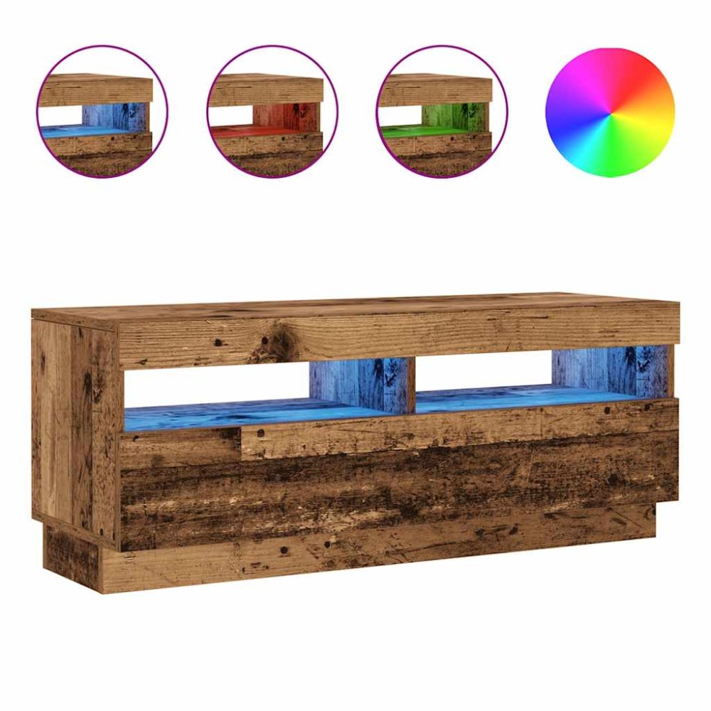 vidaXL Dulap TV cu lumini LED lemn vechi 100x35x40 cm lemn prelucrat