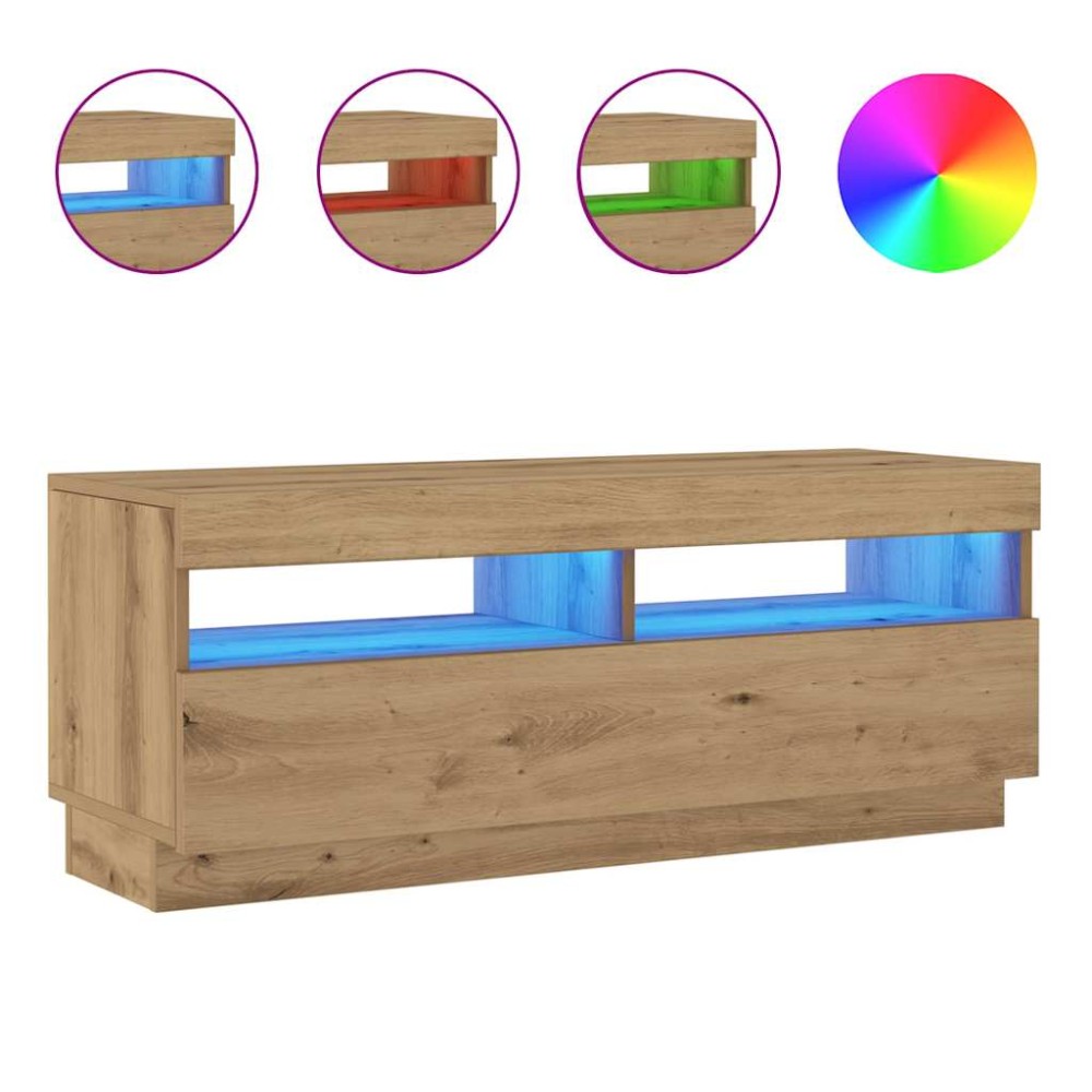 vidaXL Dulap TV lumini LED stejar artizanal 100x35x40cm lemn prelucrat