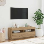 vidaXL Dulap TV lumini LED stejar artizanal 100x35x40cm lemn prelucrat