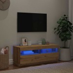 vidaXL Dulap TV lumini LED stejar artizanal 100x35x40cm lemn prelucrat
