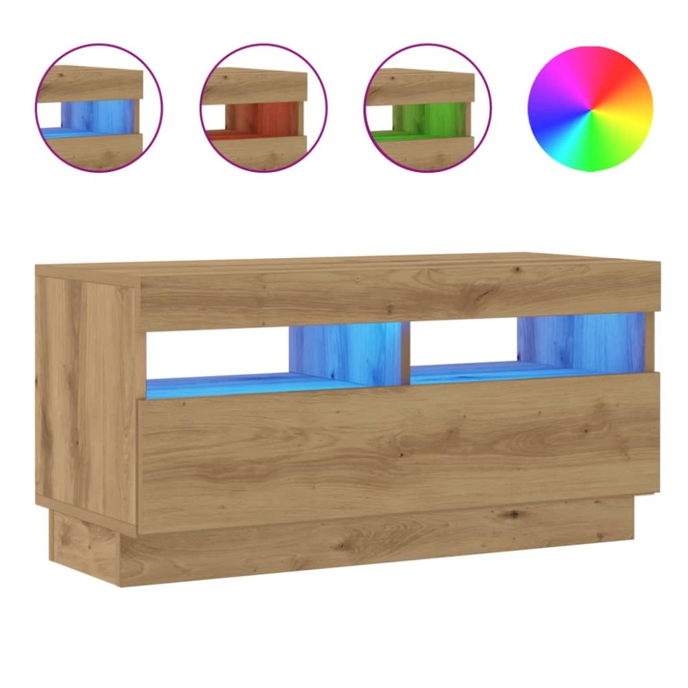 vidaXL Dulap TV lumini LED stejar artizanal 80x35x40 cm lemn prelucrat
