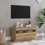 vidaXL Dulap TV lumini LED stejar artizanal 80x35x40 cm lemn prelucrat