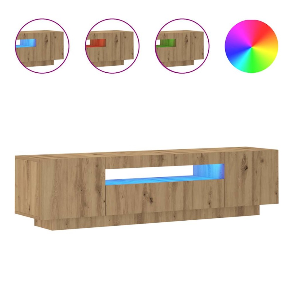 vidaXL Dulap TV cu LED stejar artizanal 160x35x40 cm lemn prelucrat