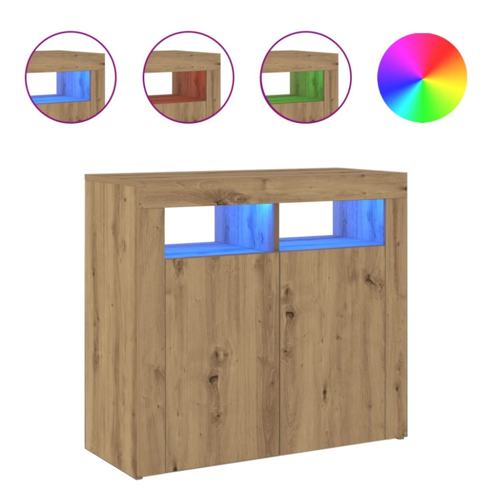 vidaXL Dulap cu lumini LED stejar artizanal 80x35x75 cm lemn prelucrat