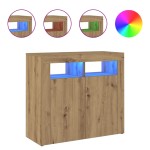 vidaXL Dulap cu lumini LED stejar artizanal 80x35x75 cm lemn prelucrat vidaXL Dulap cu lumini LED stejar artizanal 80x35x75 cm lemn prelucrat