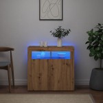 vidaXL Dulap cu lumini LED stejar artizanal 80x35x75 cm lemn prelucrat vidaXL Dulap cu lumini LED stejar artizanal 80x35x75 cm lemn prelucrat