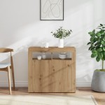 vidaXL Dulap cu lumini LED stejar artizanal 80x35x75 cm lemn prelucrat vidaXL Dulap cu lumini LED stejar artizanal 80x35x75 cm lemn prelucrat