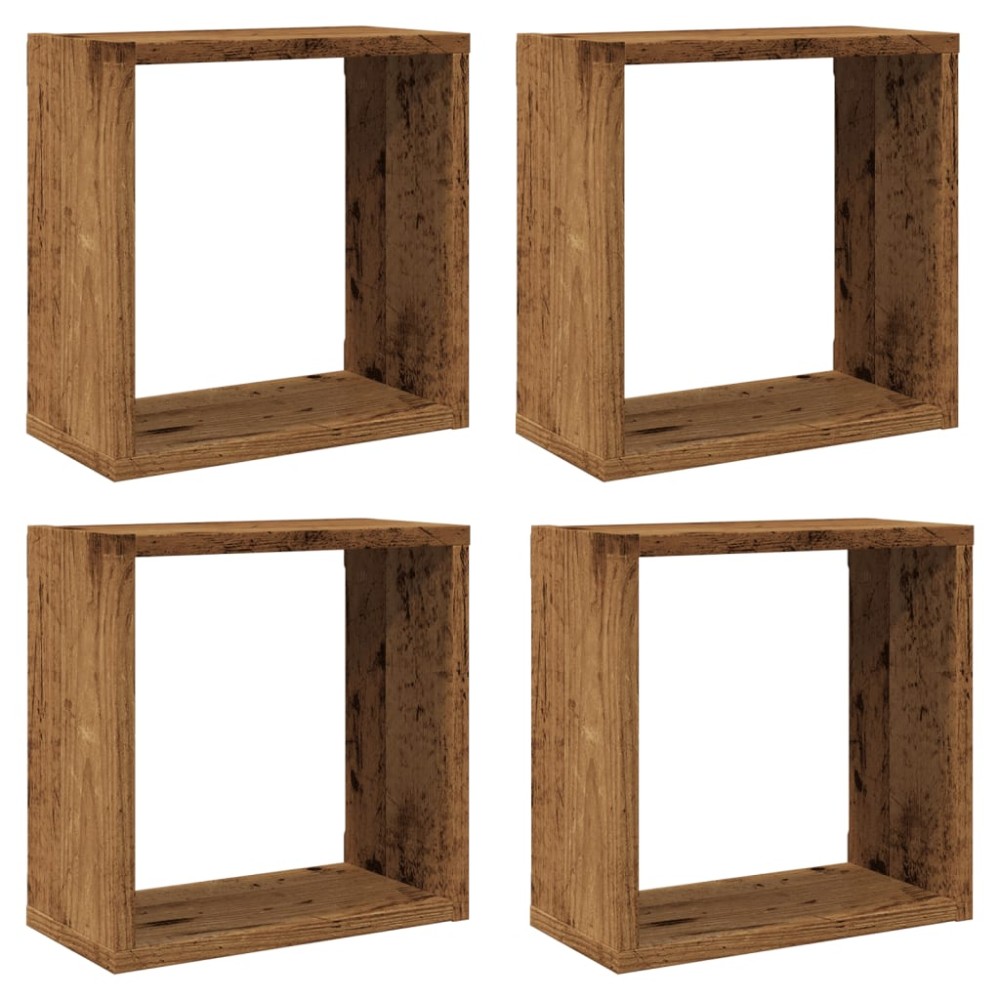 vidaXL Rafturi de perete cub, 4 buc., lemn vechi, 30x15x30 cm lemn