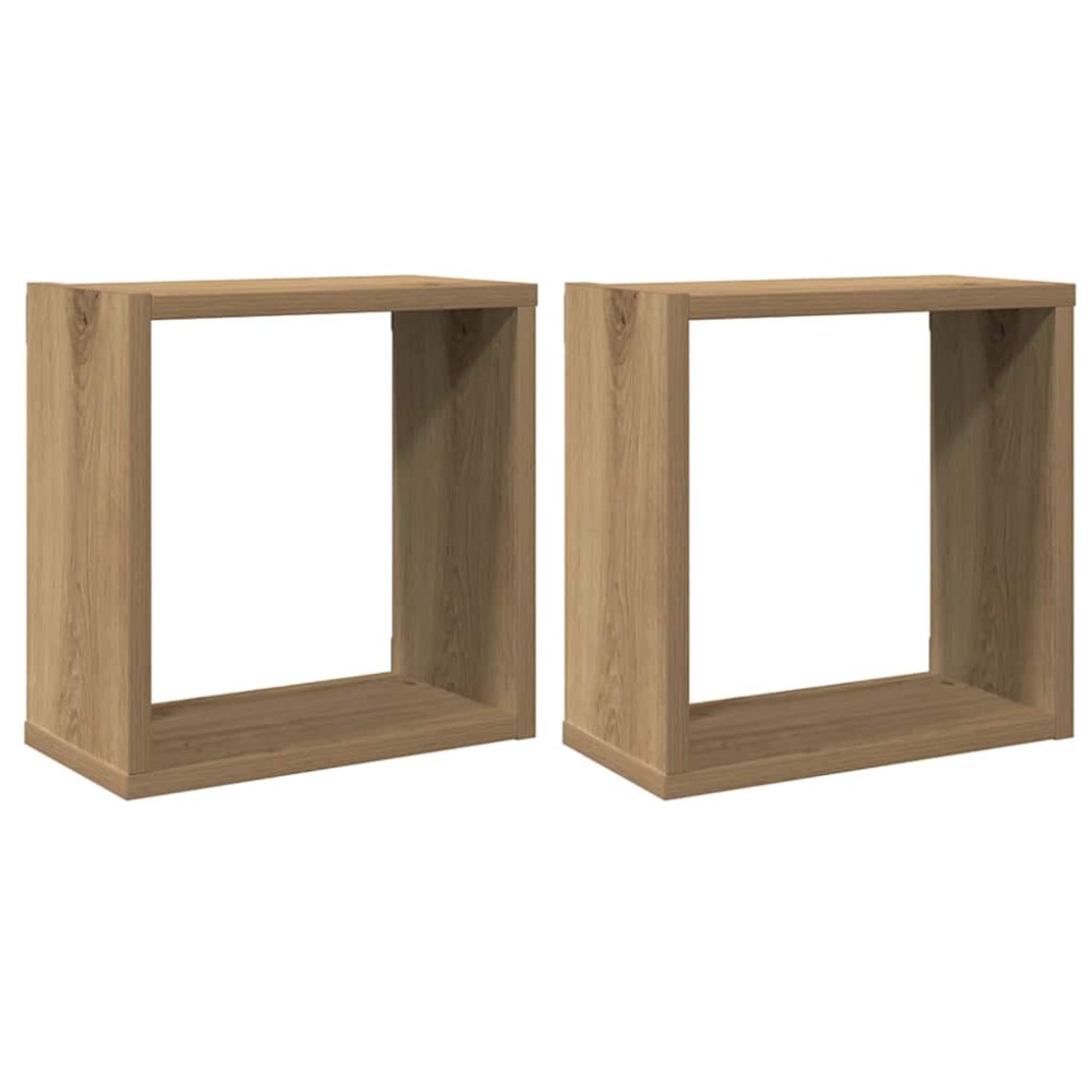 vidaXL Rafturi de perete cub 2 buc. stejar artizanal, 30x15x30 cm lemn