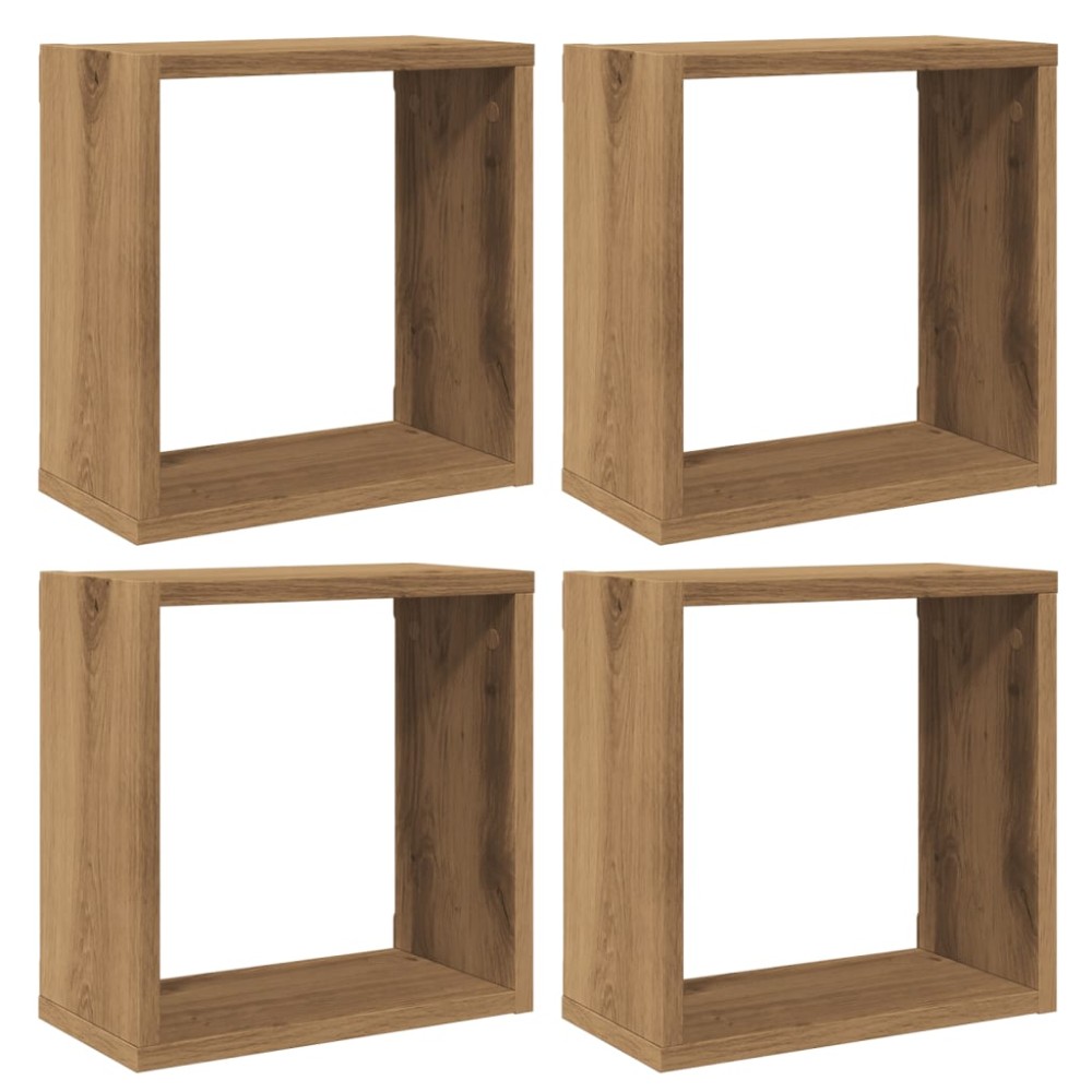 vidaXL Rafturi de perete cub 4 buc. stejar artizanal, 30x15x30 cm lemn