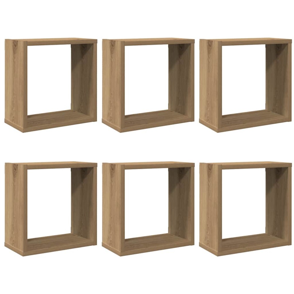 vidaXL Rafturi de perete cub 6 buc. stejar artizanal, 30x15x30 cm lemn