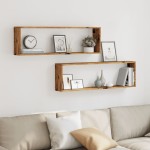 vidaXL Rafturi de perete cub, 2 buc., lemn vechi, 100x15x30 cm, lemn vidaXL Rafturi de perete cub, 2 buc., lemn vechi, 100x15x30 cm, lemn
