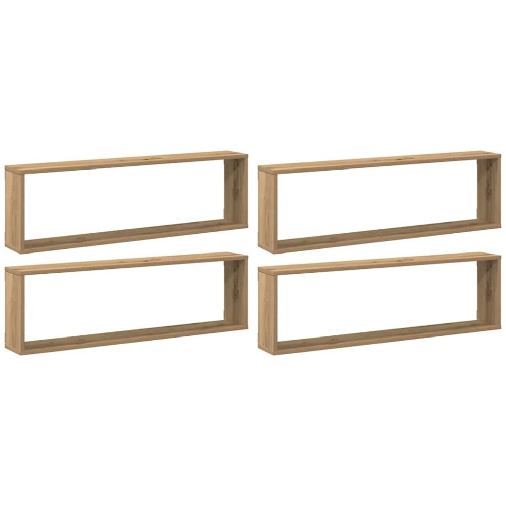 vidaXL Rafturi perete cub, 4 buc., stejar artizanal 100x15x30 cm lemn