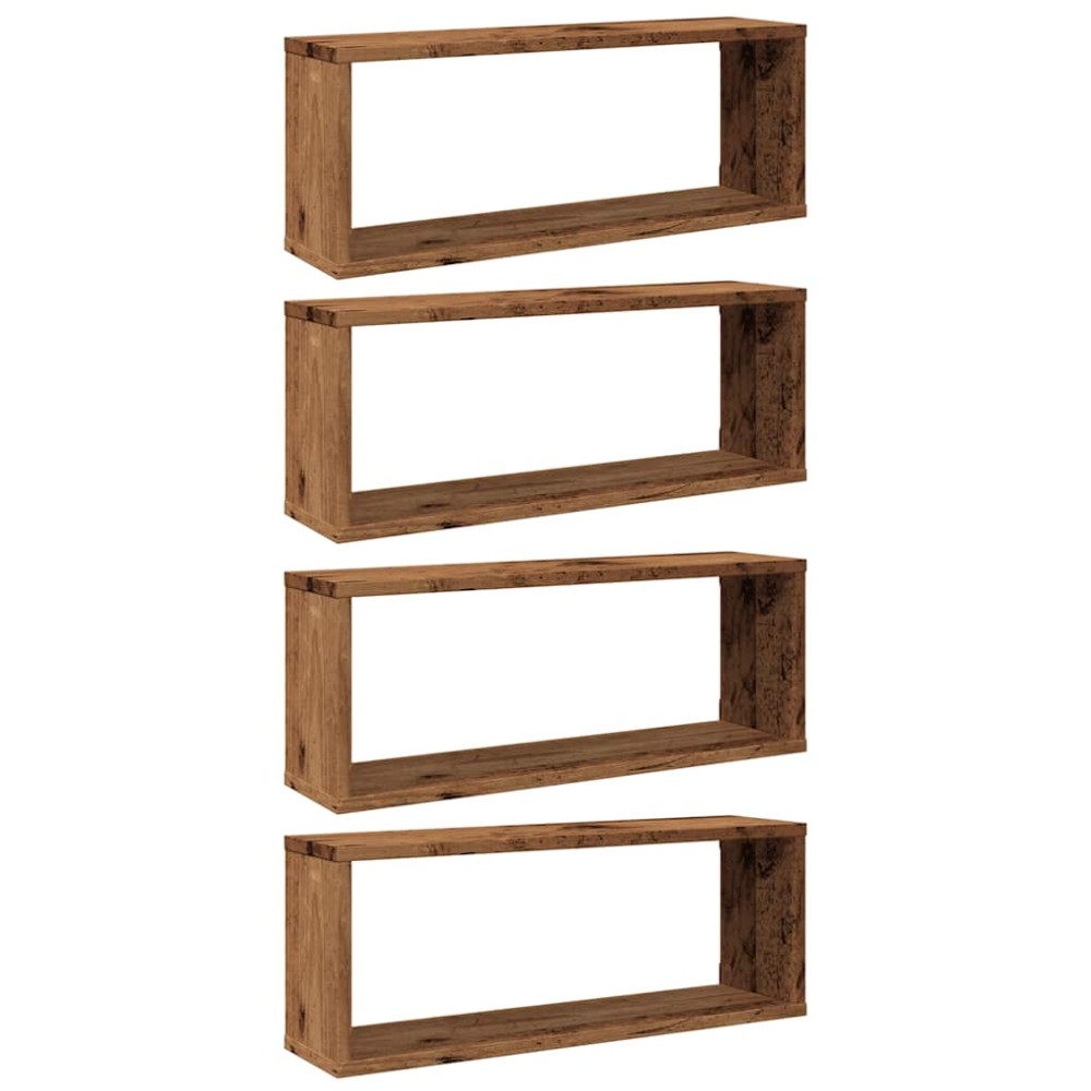 vidaXL Rafturi perete cub 4 buc. lemn vechi 60x15x23cm, lemn prelucrat