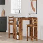 vidaXL Masă bar cu rafturi, lemn vechi, 102x50x103,5 cm lemn prelucrat vidaXL Masă bar cu rafturi, lemn vechi, 102x50x103,5 cm lemn prelucrat