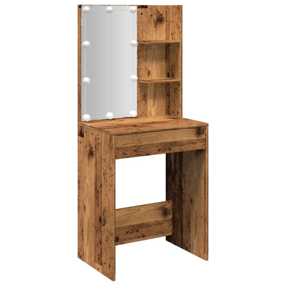 vidaXL Masă de toaletă cu LED, lemn vechi, 60x40x140 cm