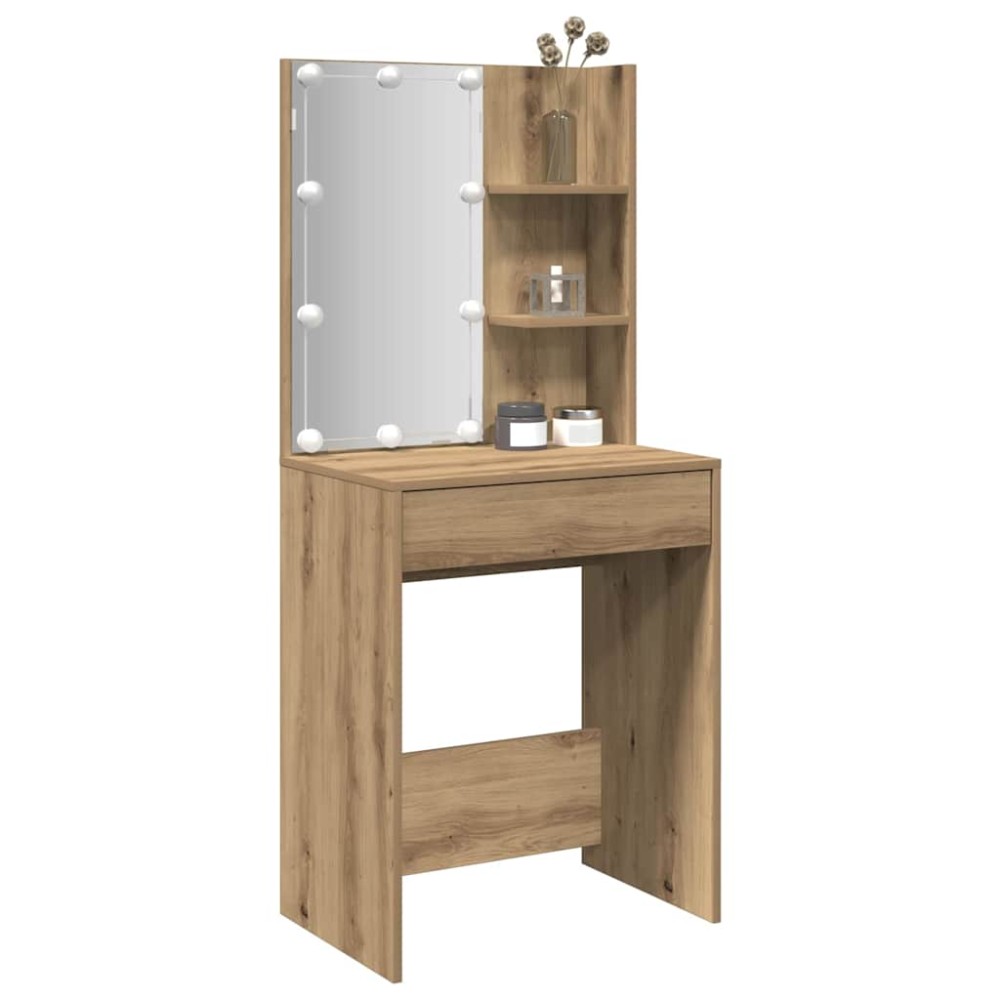 vidaXL Masă de toaletă cu LED, stejar artizanal, 60x40x140 cm