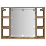 vidaXL Dulap cu oglindă și LED stejar artizanal 76x15x55 cm, lemn vidaXL Dulap cu oglindă și LED stejar artizanal 76x15x55 cm, lemn