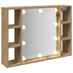 vidaXL Dulap cu oglindă și LED stejar artizanal 76x15x55 cm, lemn vidaXL Dulap cu oglindă și LED stejar artizanal 76x15x55 cm, lemn