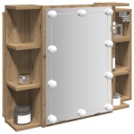 vidaXL Dulap cu oglindă și LED, Artisan Stejar, 70x16,5x60 cm