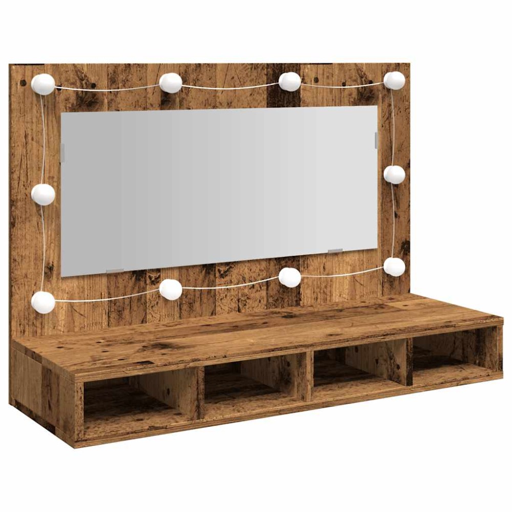 vidaXL Dulap cu oglindă și LED, lemn vechi, 90x31,5x62 cm
