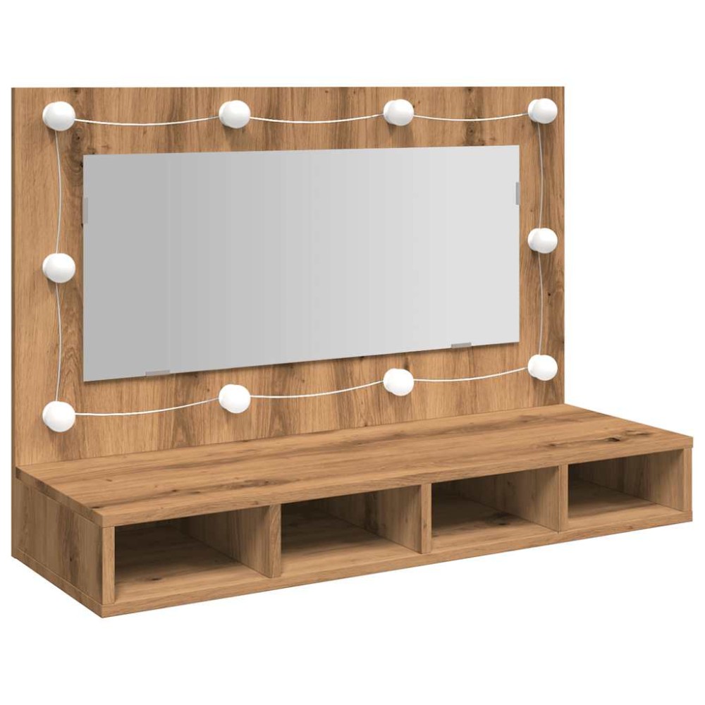 vidaXL Dulap cu oglindă și LED, Artisan Stejar, 90x31,5x62 cm