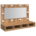 vidaXL Dulap cu oglindă și LED, Artisan Stejar, 90x31,5x62 cm vidaXL Dulap cu oglindă și LED, Artisan Stejar, 90x31,5x62 cm