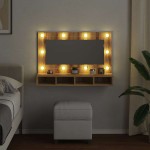 vidaXL Dulap cu oglindă și LED, Artisan Stejar, 90x31,5x62 cm vidaXL Dulap cu oglindă și LED, Artisan Stejar, 90x31,5x62 cm