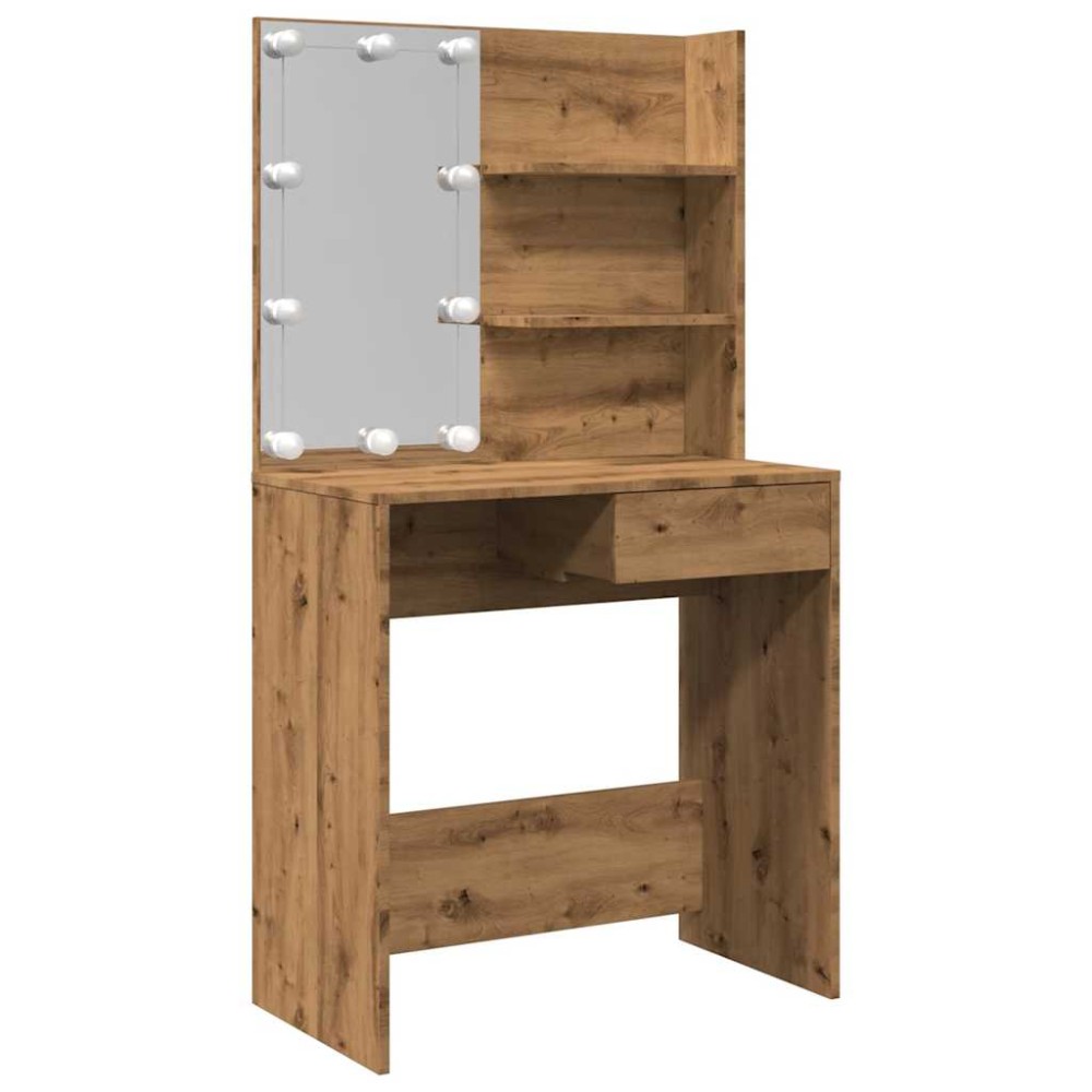 vidaXL Masa de toaleta cu LED Artisan Stejar 74,5x40x141 cm
