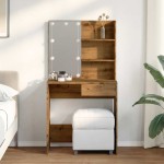 vidaXL Masa de toaleta cu LED Artisan Stejar 74,5x40x141 cm