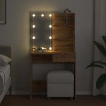 vidaXL Masa de toaleta cu LED Artisan Stejar 74,5x40x141 cm