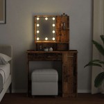 vidaXL Masă de toaletă cu LED, lemn vechi, 86,5x35x136 cm vidaXL Masă de toaletă cu LED, lemn vechi, 86,5x35x136 cm
