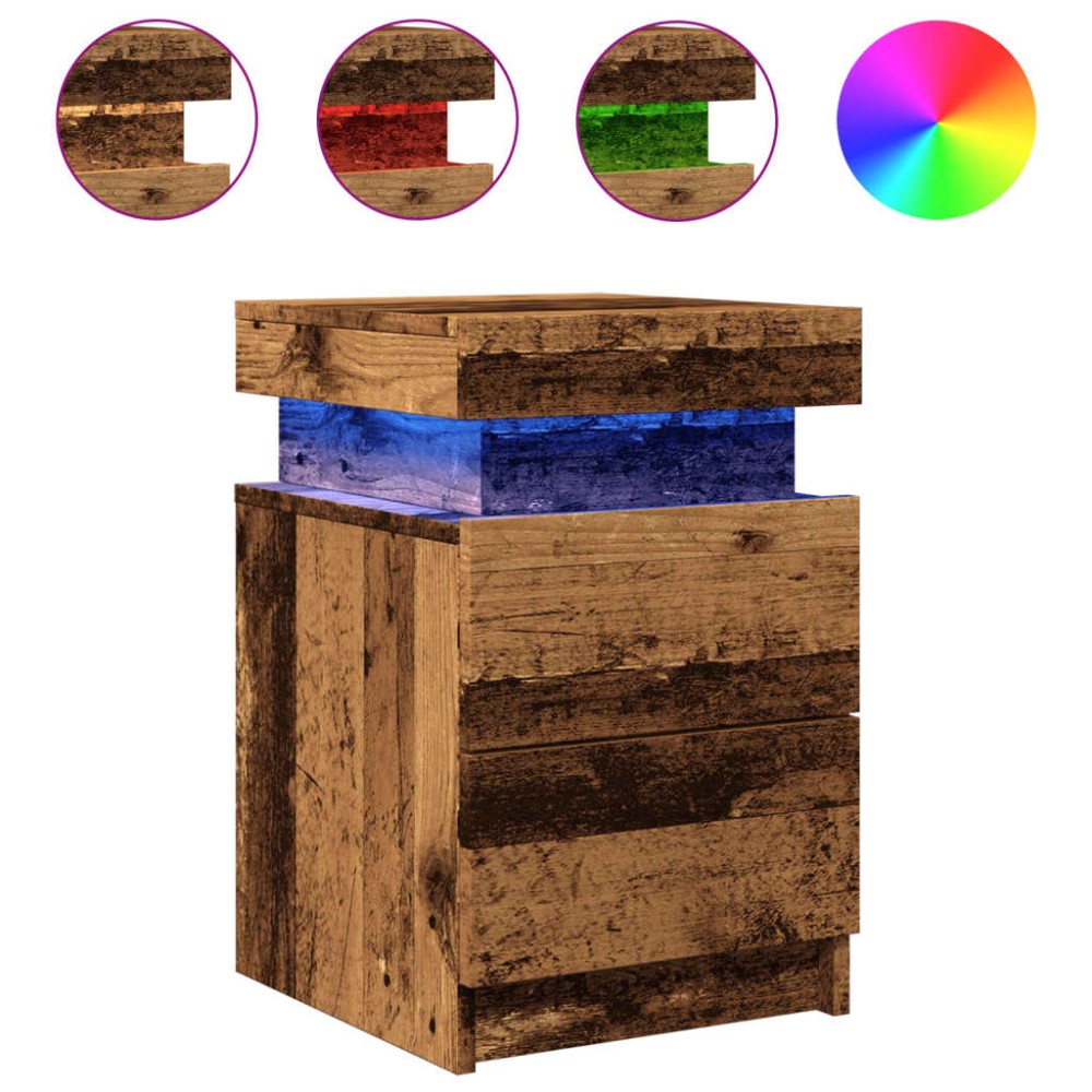 vidaXL Noptiere, 2 buc cu LED lemn învechit 35x39x55 cm lemn prelucrat