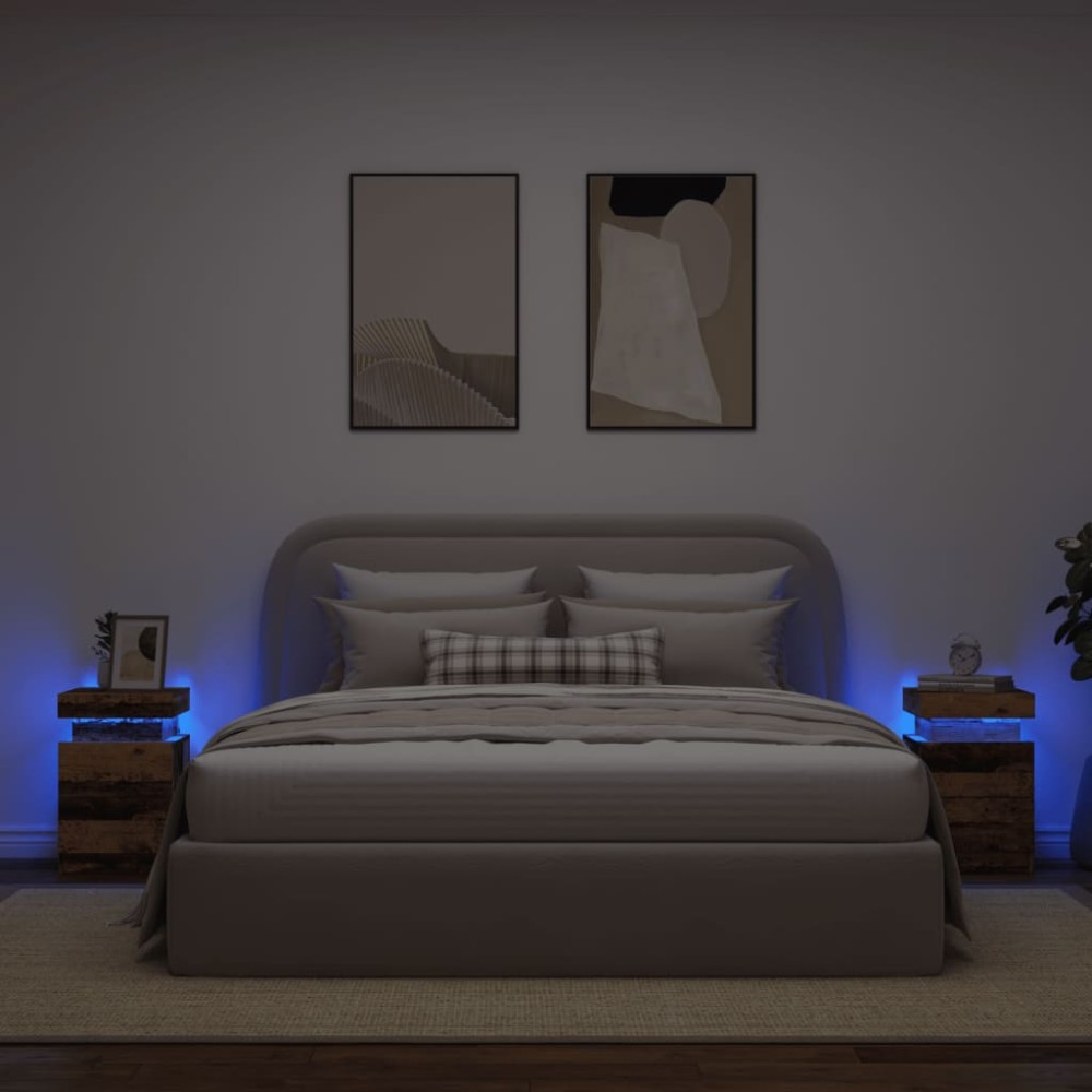 vidaXL Noptiere, 2 buc cu LED lemn învechit 35x39x55 cm lemn prelucrat