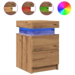 vidaXL Noptieră cu LED, stejar artizanal, 35x39x55 cm, lemn prelucrat vidaXL Noptieră cu LED, stejar artizanal, 35x39x55 cm, lemn prelucrat