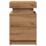 vidaXL Noptieră cu LED, stejar artizanal, 35x39x55 cm, lemn prelucrat vidaXL Noptieră cu LED, stejar artizanal, 35x39x55 cm, lemn prelucrat