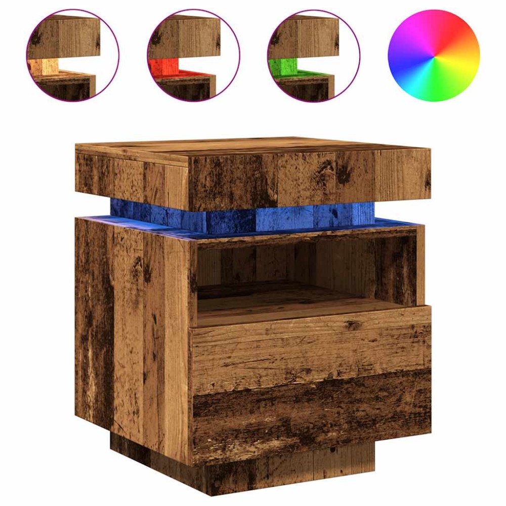vidaXL Noptieră cu lumini LED, lemn vechi, 40x39x48,5 cm