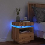 vidaXL Noptieră cu lumini LED, stejar artizanal, 40x39x48,5 cm vidaXL Noptieră cu lumini LED, stejar artizanal, 40x39x48,5 cm