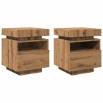 vidaXL Noptiere cu lumini LED, 2 buc., stejar artizanal, 40x39x48,5 cm