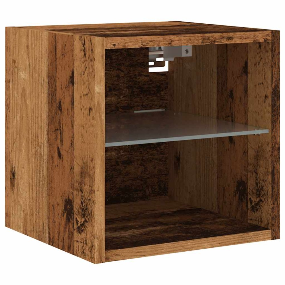 vidaXL Comodă TV de perete cu lumini LED, lemn vechi, 30x28,5x30 cm