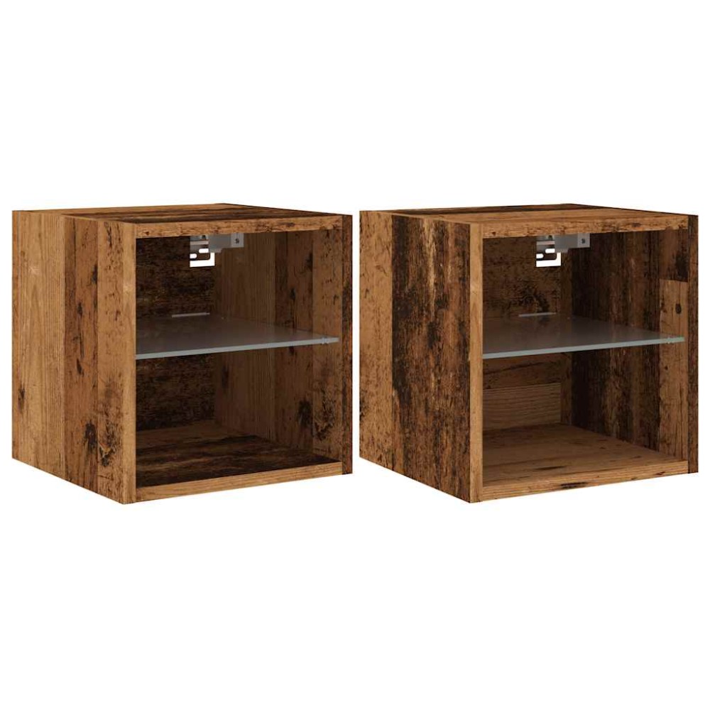 vidaXL Comode TV perete cu lumini LED 2 buc. lemn vechi 30x28,5x30 cm
