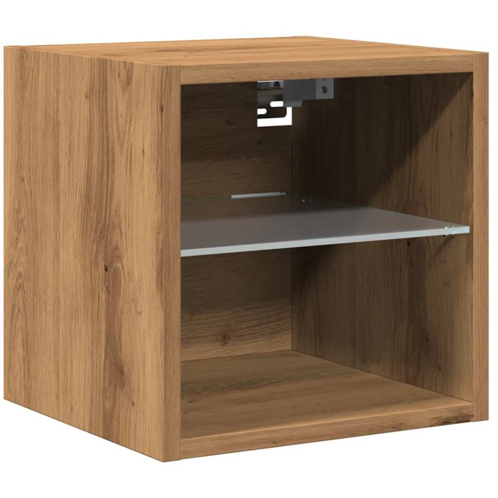 vidaXL Comodă TV de perete cu lumini LED Stejar artizanal 30x28,5x30cm