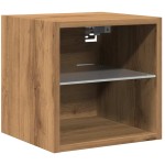 vidaXL Comodă TV de perete cu lumini LED Stejar artizanal 30x28,5x30cm vidaXL Comodă TV de perete cu lumini LED Stejar artizanal 30x28,5x30cm