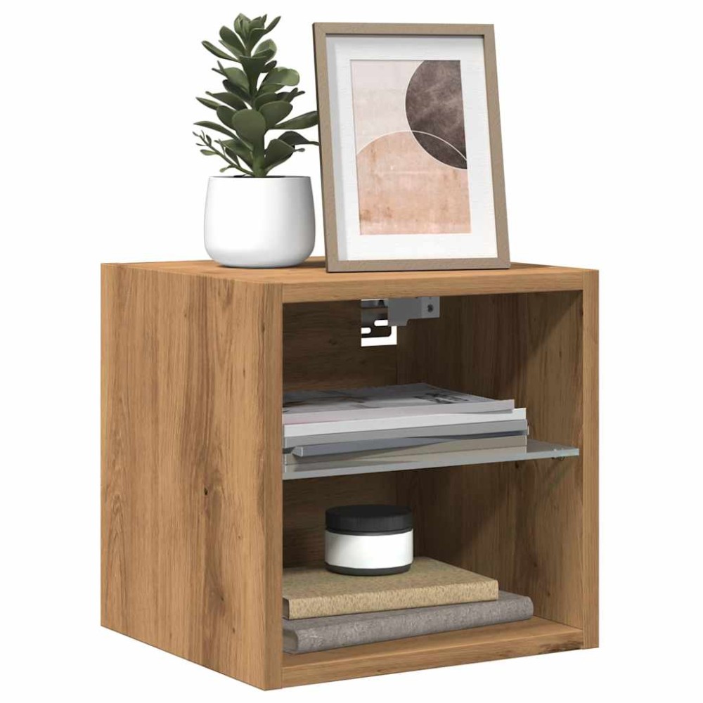 vidaXL Comodă TV de perete cu lumini LED Stejar artizanal 30x28,5x30cm