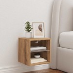 vidaXL Comodă TV de perete cu lumini LED Stejar artizanal 30x28,5x30cm vidaXL Comodă TV de perete cu lumini LED Stejar artizanal 30x28,5x30cm